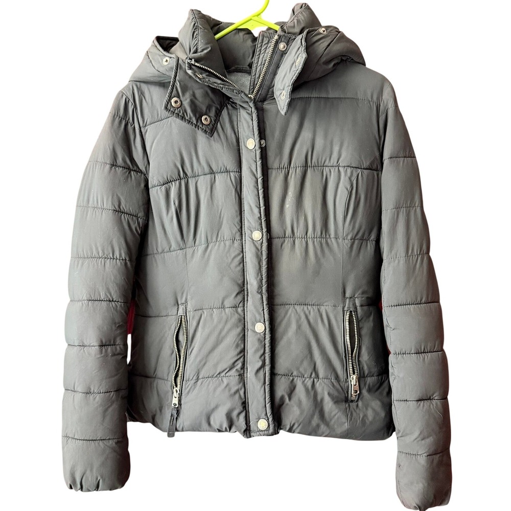 Abercrombie & Fitch Womens Black Puffer Jacket Fleece Lined ClimaFill Hooded M